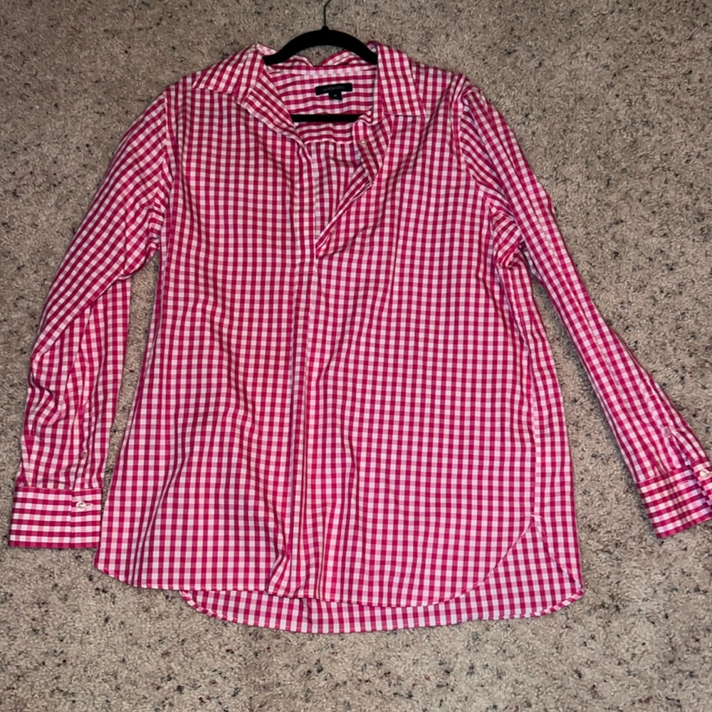 Lands' End Pink and White Gingham Button-Up Tunic